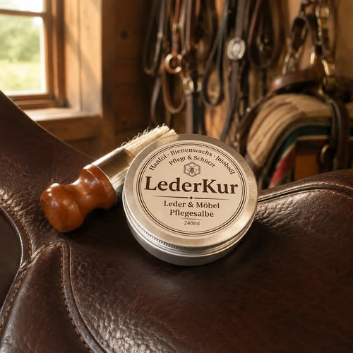 LederKur — Die Sattler-Salbe für Holz & Leder